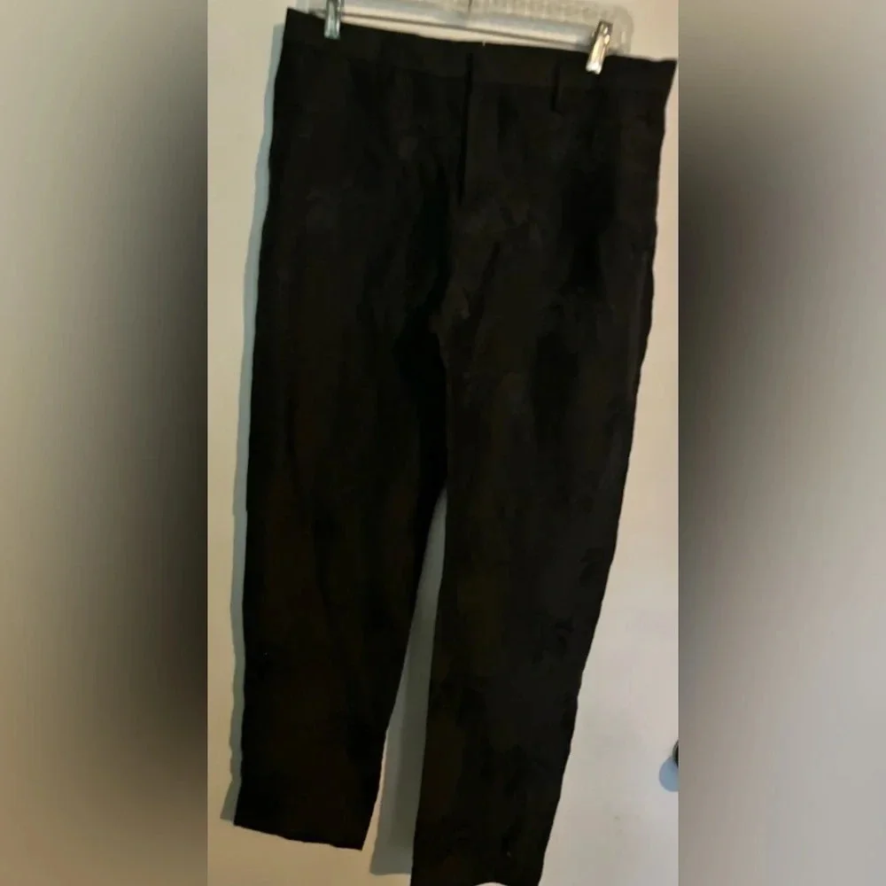 NWT Zara Womens black satin embossed pants size 31 Floral Formal‎ Office Party